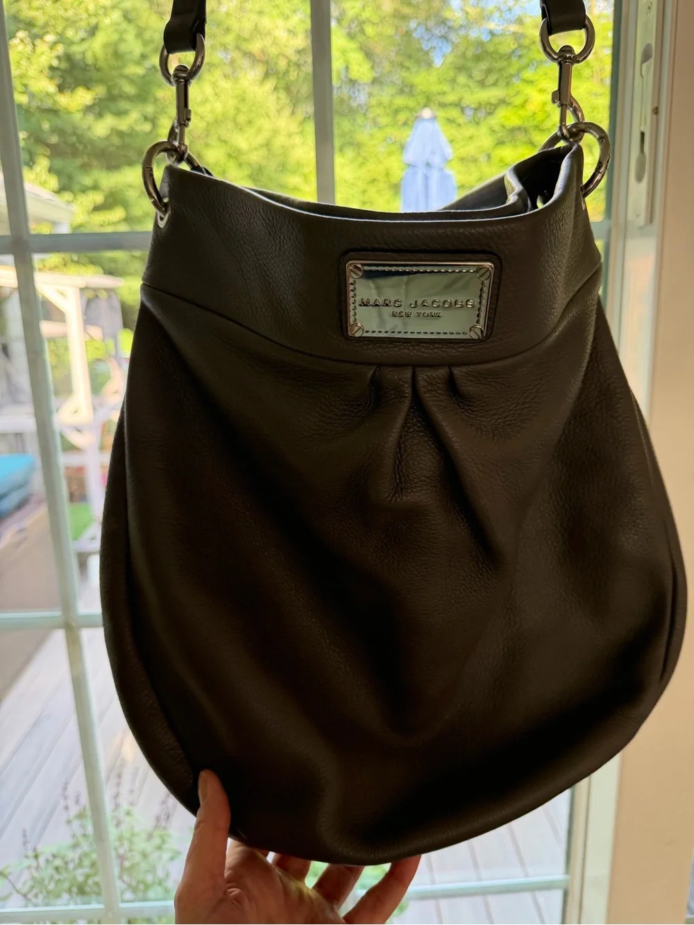 Authentic Marc Jacobs Grey Pebbled Leather Hobo Bag - Silver Hardware